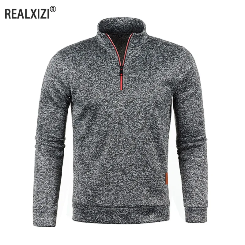 Moletons masculinos meio zíper pulôver masculino manga longa flleece suéter standcollar flocos de neve hoodies roupas masculinas