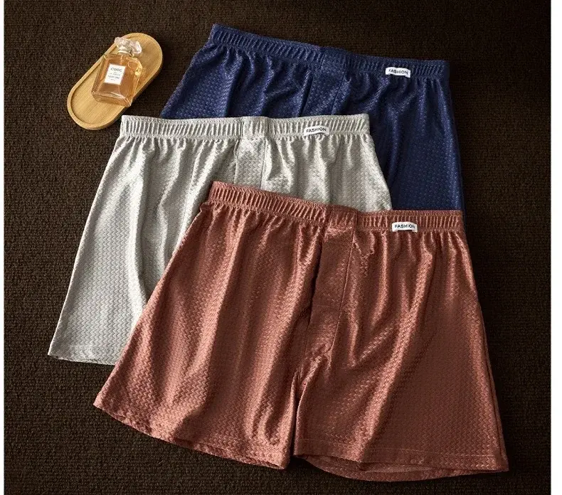2 pacote masculino boxers de seda gelo mid-rise solto ajuste verão legal na moda brilho roupa interior pijamas masculinos — image 2