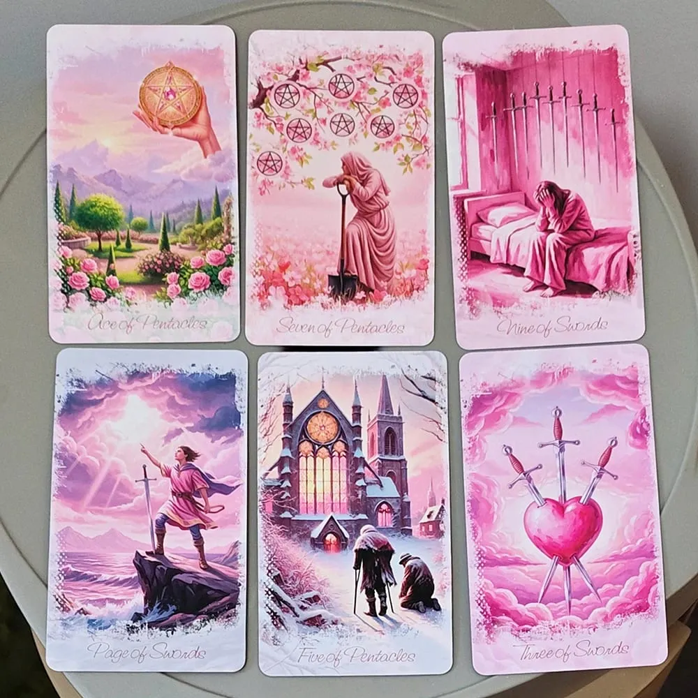 Pink Romantic Fantasy Tarot Deck in Tin Box 11*6,2cm 78-card Full Deck with Instruction Book Spiritual Divination Oracle — image 6