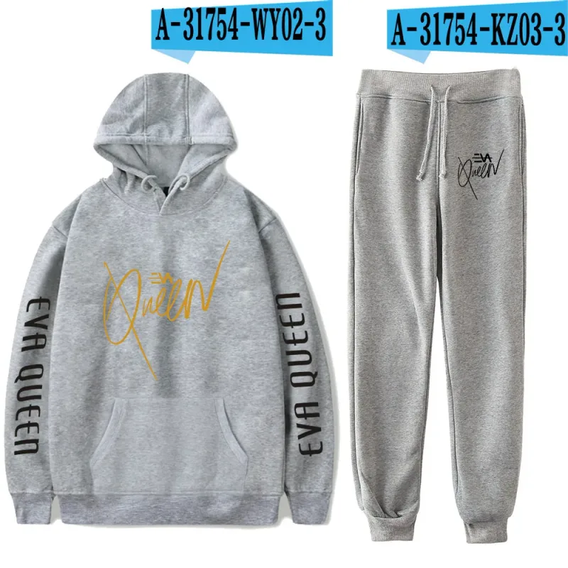 Hip hop confortável eva rainha impressão moletom moletom terno hoodies + calças terno meninos/meninas 2 peça conjunto roupas — image 25