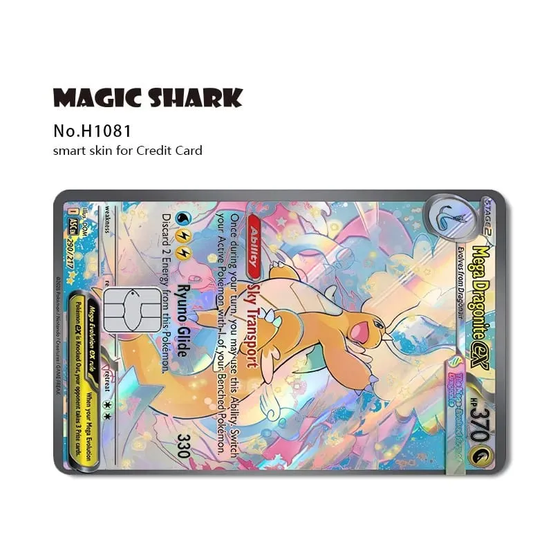 Magic Shark Mew Charizard EX Eevee Gengar Pikachu TCG כרטיס הולוגרפי לייזר מדבקה לסרטי עור לכרטיס אשראי בנקאי — image 19