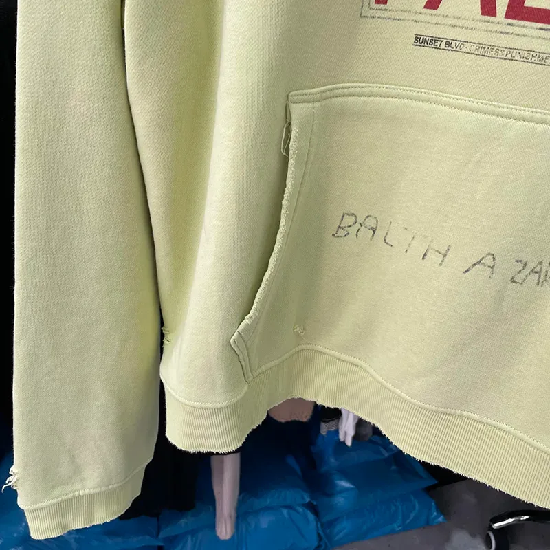 Hoodies PALY Bersaiz Besar Baru Lelaki Wanita Dicuci Hitam Rosak Kualiti Terbaik Kasual Vintage Cardigan Zip Sweatshirt