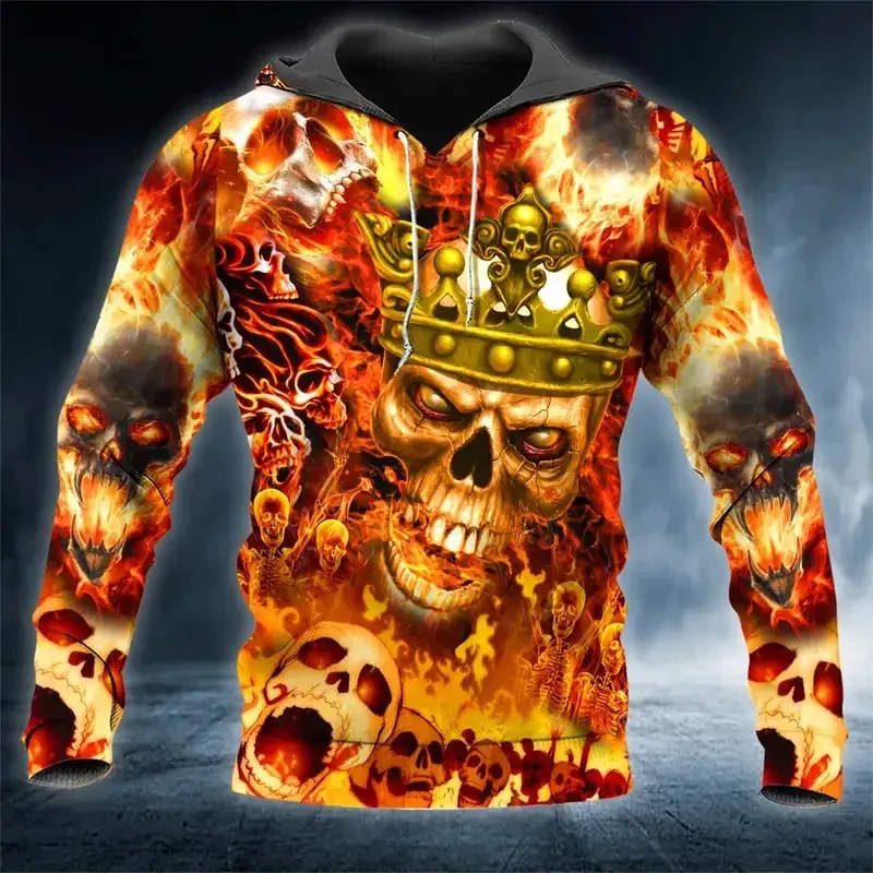 Men Hoodies 3D Print Horror Flaming Skull Graphic Fashion New Style Casual Pullover Personality Oversize Men Clothing Tops — image 17