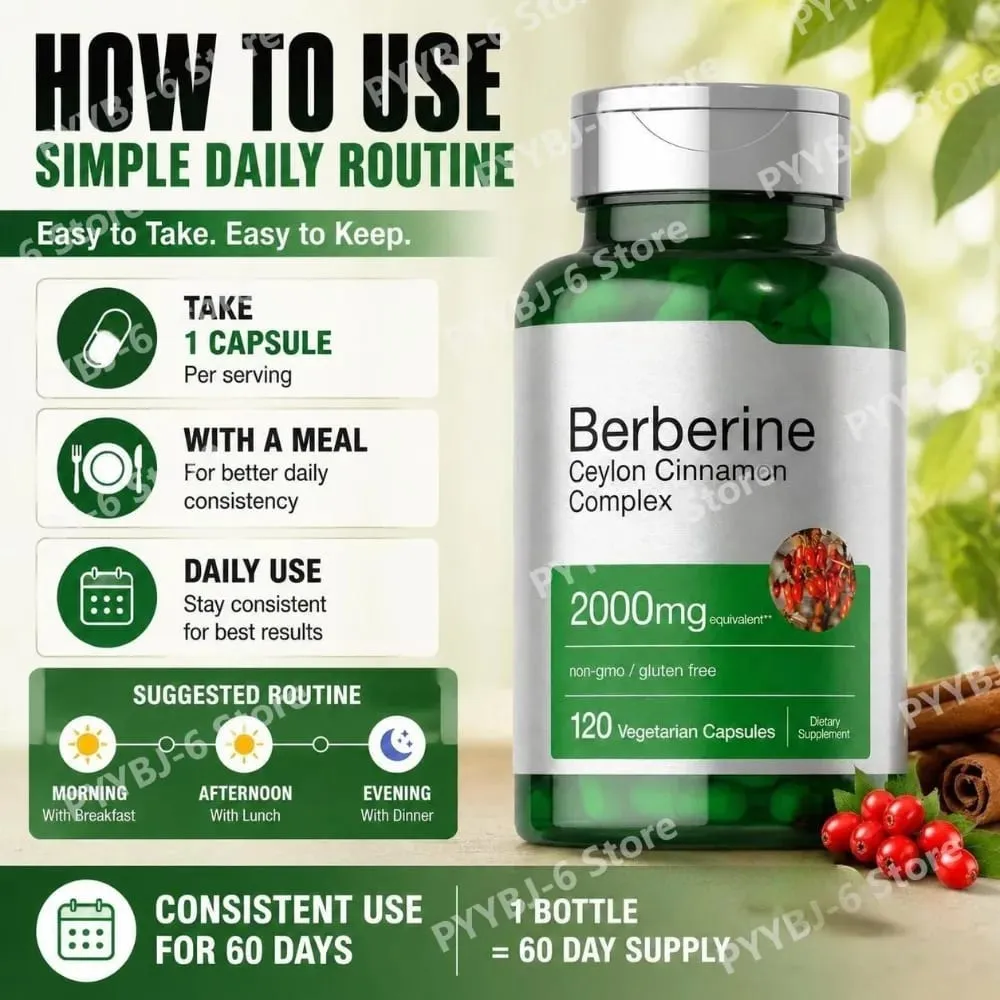 Berberine Ceylon fahéj komplex 2000 mg vegetáriánus kapszula GMO-mentes gluténmentes napi wellness-kiegészítő felnőtteknek 120 Count — image 6
