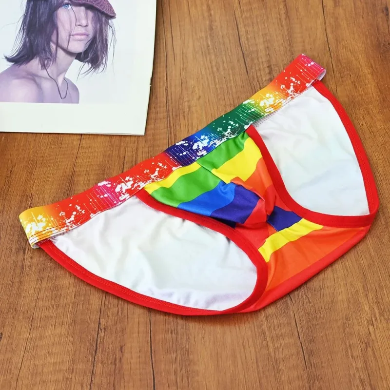 New Man U Convex Pouch Underwear Sexy Rainbow Stripes Briefs Male Swimwear Europe Size S/M/L/XL — image 2