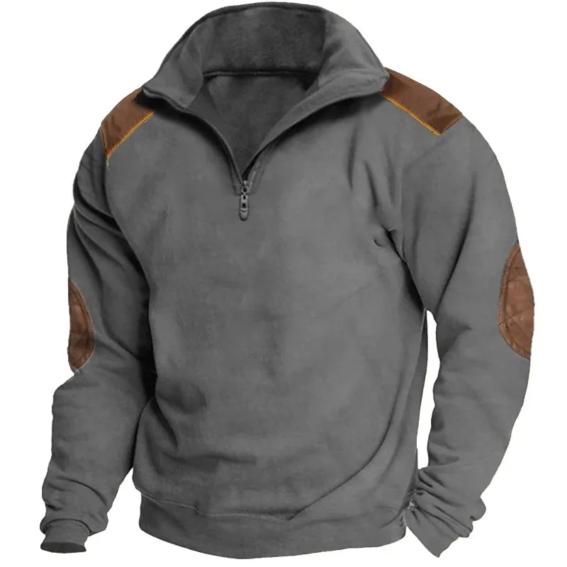 Fashion Vintage Men's Clothes Casual Half Zip Long Sleeve Sweatshirts Street Trend Stand Collar Top Autumn Oversized Hoodies Tee — image 2