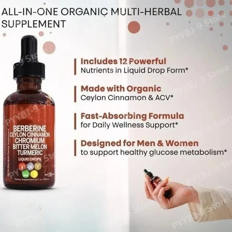Berberine Chromium Turmeric Ginseng Liquid Drops 60ml Organic Herbal Supplement Daily Wellness Balance Support for Adults — image 3
