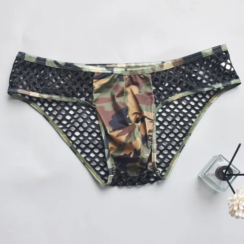 Man Underwear Mens Sexy Briefs Underpants Sissy Panties Camouflage U Pouch Hombre Slips Mesh Breathable Men's Lingerie Cuecas