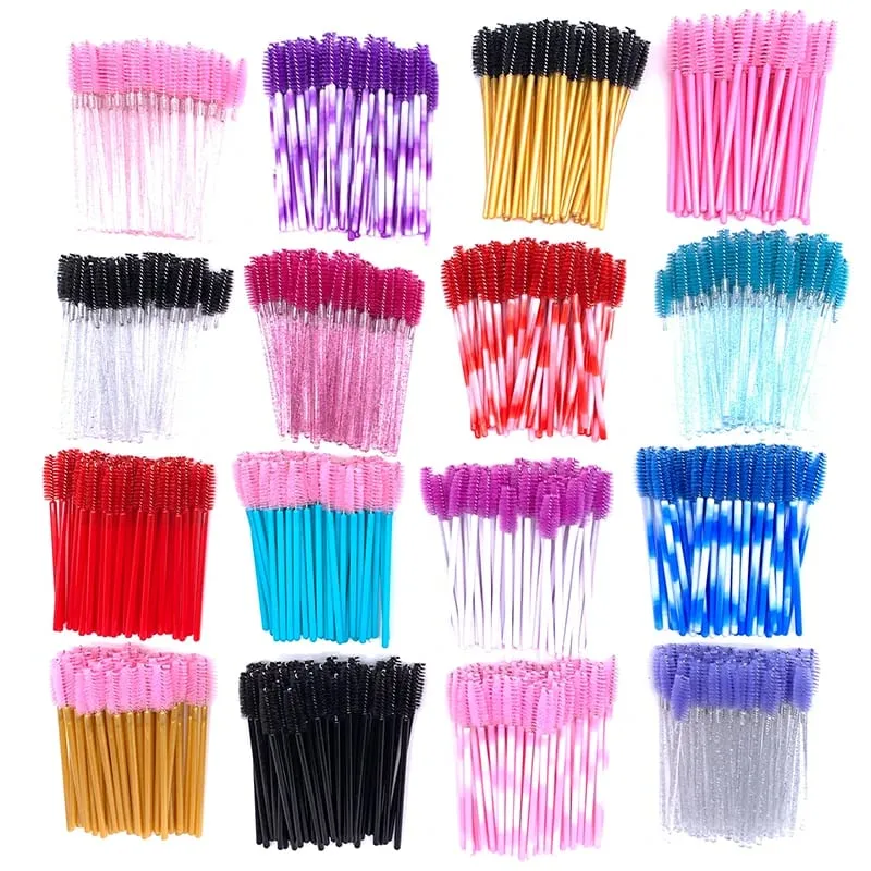 YGirlash 50 יחידות Lash Swans מוליך ריסים קריסטל ידית יהלום חד פעמית שרביטי מסקרה ניילון מברשת כלים קוסמטיים — image 6