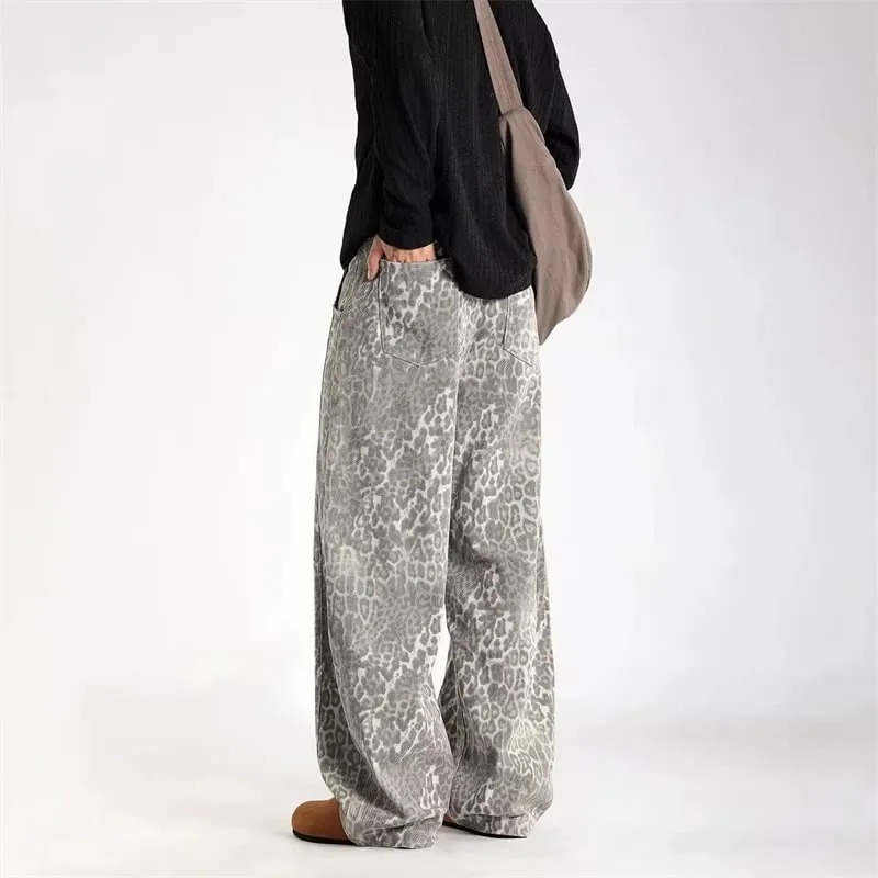 2026 Νέο Vintage Distressed Leopard Printed Y2K Jeans Ανδρικό High Street φαρδύ κυρτό τζιν παντελόνι Hip Hop Fashion Punk Jean — image 6