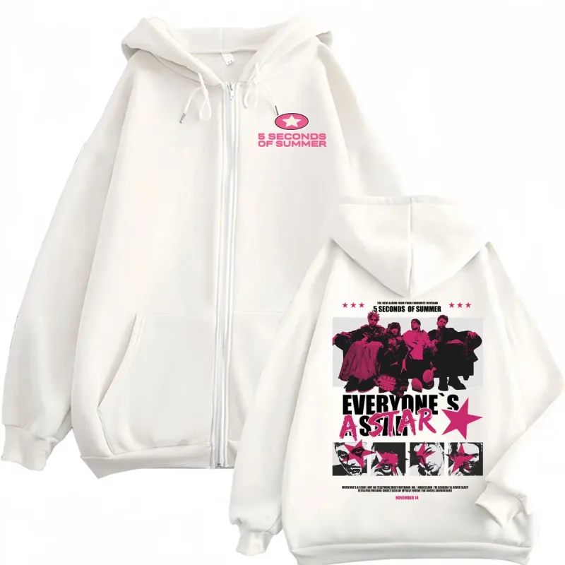 5 Seconds of Summer Everyone's A Star 2026 World Tour Zipper Hoodies Coat Men Women Harajuku Hip Hop Rock Punk Jacket Sweatshirt