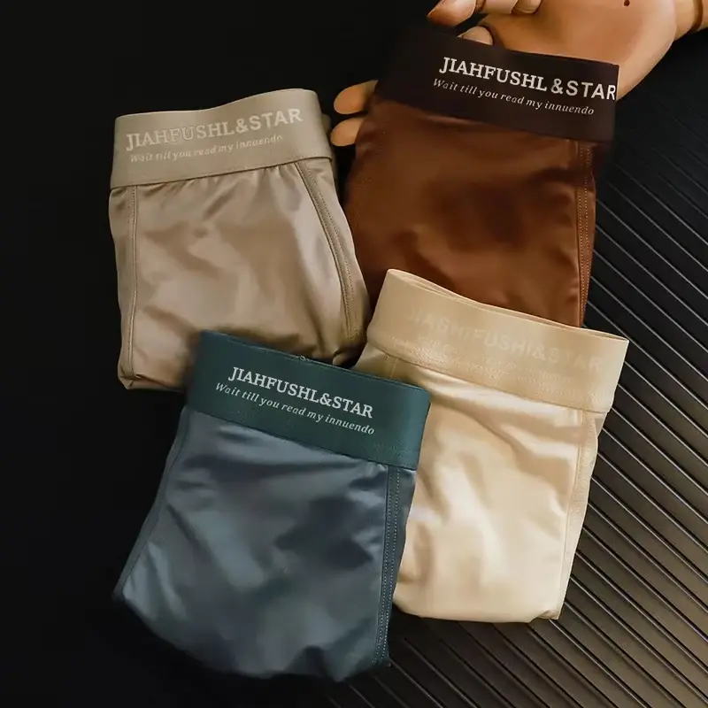 12pcs Random Men Boxer Shorts High Elasticity Breathable Smooth Cool Ice Silk Satin Shorts Panties Solid Color Thin Panties — image 2