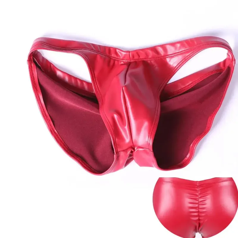 Oil Glossy Swimming Briefs PU Lather Elastic Low-rise Buttocks-Lifting Slip Bikini Shirring Crotch Seam Underwear Bathing Shorts — image 13