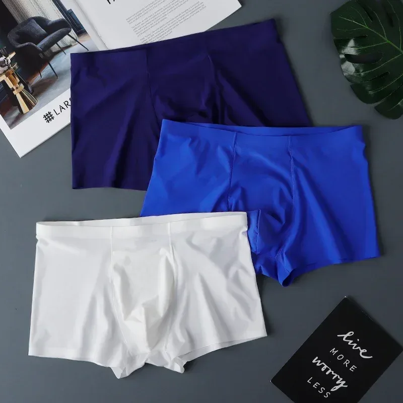3 pçs de alta qualidade roupa interior masculina de seda gelo verão fino respirável sem costura calcinha sexy masculino plus size — image 21