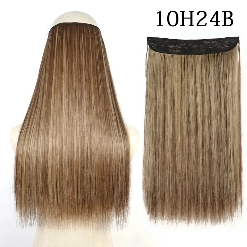 Συνθετικά Long Straight No Clip Invisible Line Hair Extensions 40 55 80cm Φυσικό Καστανό Ξανθό Fake Hairpiece για Γυναικεία — image 14