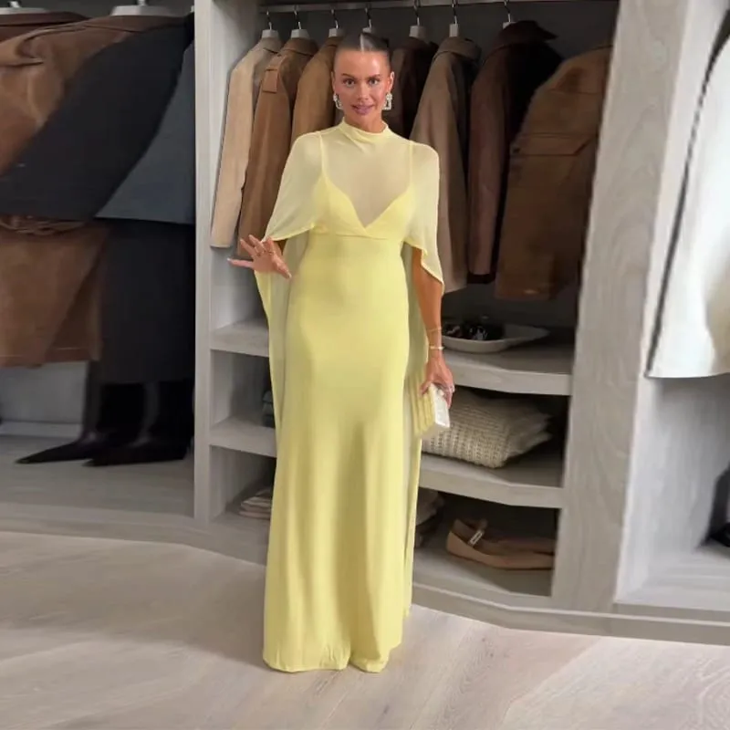 Γυναικεία βραδινά φορέματα Sheer Cape Κομψό, λεπτή με λαιμόκοψη V, αμάνικο φόρεμα με πακέτο γοφών για γυναίκα 2026 Lady Party Vestidos — image 9