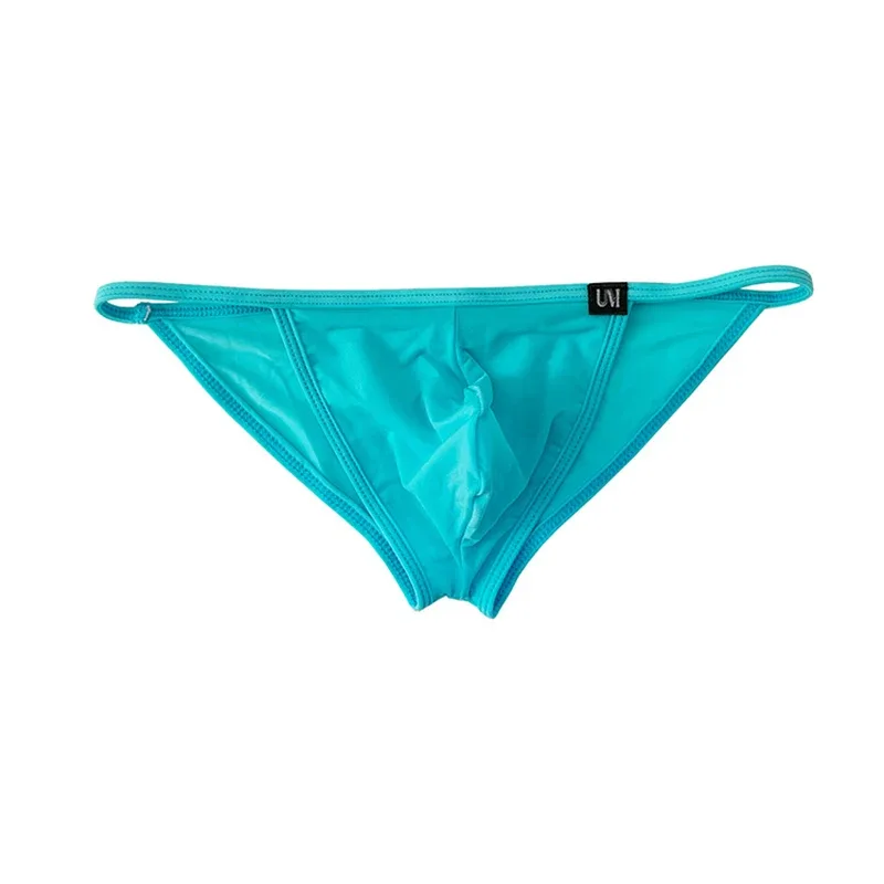 Cuecas sexy masculinas ultrafinas de seda gelo cuecas dupla divisão biquíni com buracos personalizado u-convexo design calcinha — image 12