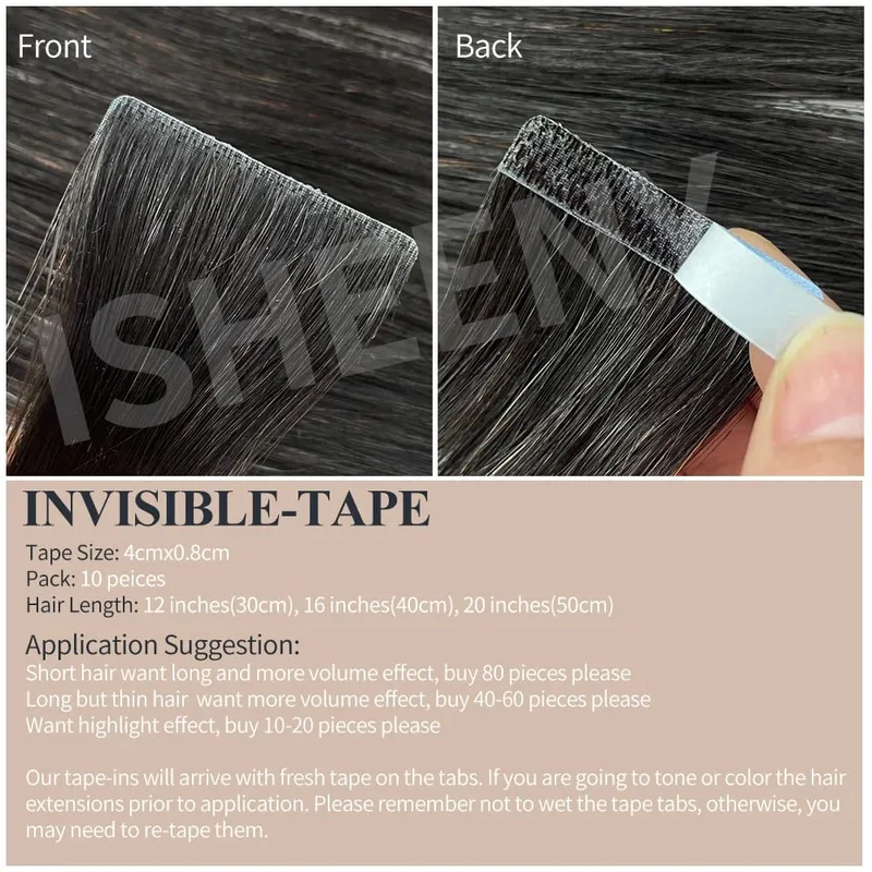 Isheeny Invisible Tape In Hair Extensions 12" 16" 20" Skin Weft Tape Ins 10pcs Natural Straight Machine Made Remy Human Hair — image 4