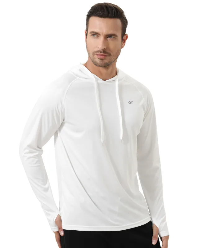 Camiseta masculina de verão com manga comprida UPF 50+ com capuz Rash Guard Camiseta de secagem rápida para esportes ao ar livre pulôver de corrida — image 7