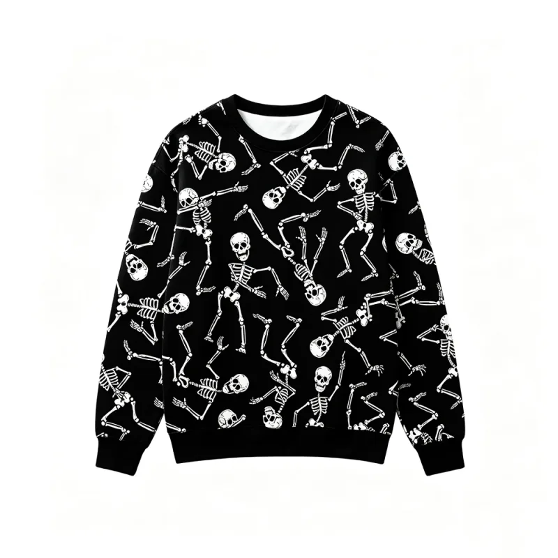 Mikina v gotickém stylu Skeleton Rose Potisk Pánské Retro Ležérní Pulovr s výstřihem Oblečení Harajuku Hip-hop Street Fashion Top — image 4