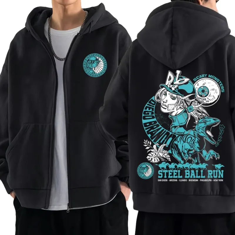 Anime Jojo Bizarre Adventure Zipper Hoodies STEEL BALL RUN Diego Brando Manga Zip Up Sweatshirts Men's Fashion Casual Pullovers — image 1