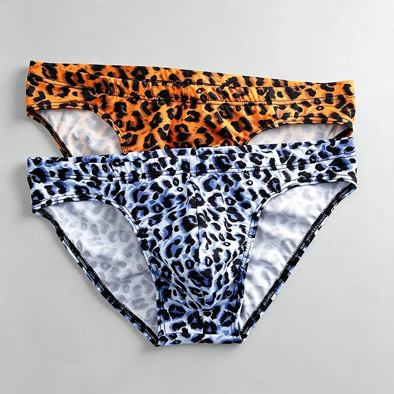 2PCS Men's Briefs Leopard Print Men's Briefs Stretch Waist sexy Breathable Soft Comfortable Wild Shorts Men's Briefs
