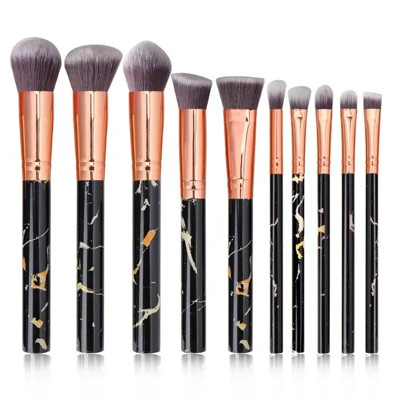 10 Pcs Marble Makeup Brushes Premium Synthetic Kabuki Foundation Blending Face Powder Blush Concealers Eye Shadows Brushes — image 9