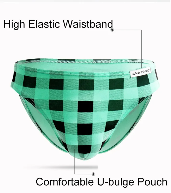 Mode Rutigt Underkläder Bomull Mjuk Elastisk Herrtrosa Andas Bekväma Ungdomkalsonger Herr Sexiga U Bulge Pouch Trosor