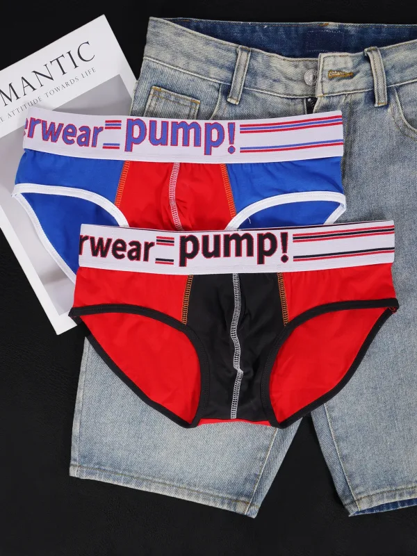 Panlalaking Cotton Color Block Brief, Pump! Logo Wide Waistband Low Rise Sexy 3D Convex Pouch Underwear 3256813080433415 — image 2