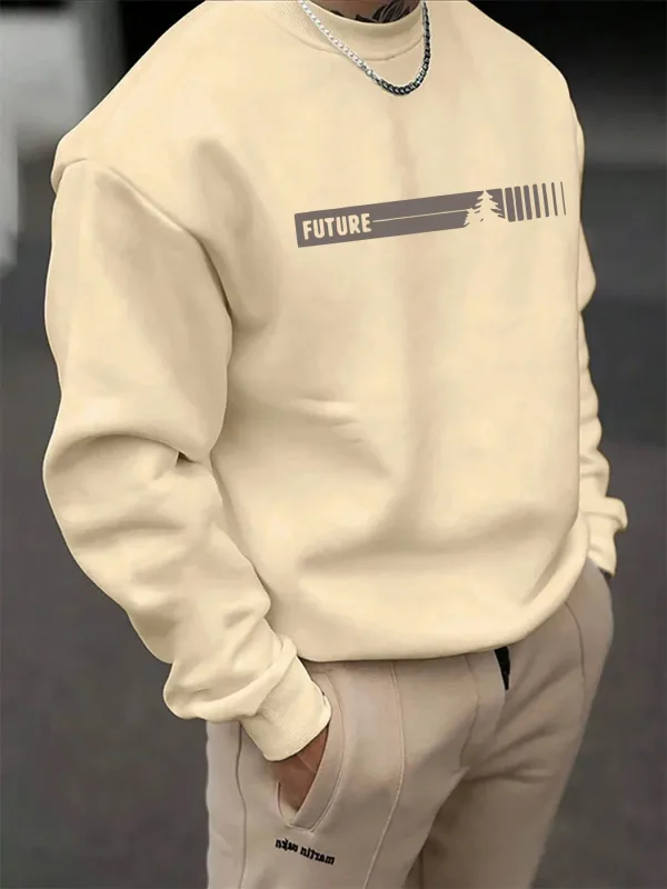 Outono e inverno masculino moda casual solto futune carta gráfico impresso manga comprida em torno do pescoço moletom — image 2