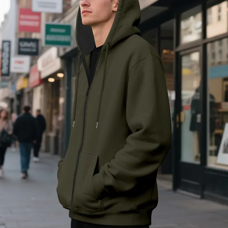 Novo 2026 outono casual sólido manga longa zíper com capuz moletom casaco masculino moda ao ar livre roupas esportivas jaquetas — image 22
