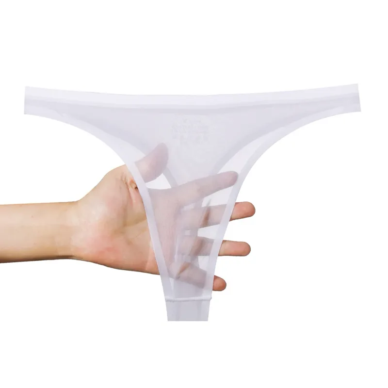 Men's Ultra-thin Ice Silk G-string 3D Bulge Pouch Thong See Through Underwear Low Rise Men Bikini Briefs U Pouch Lingerie
