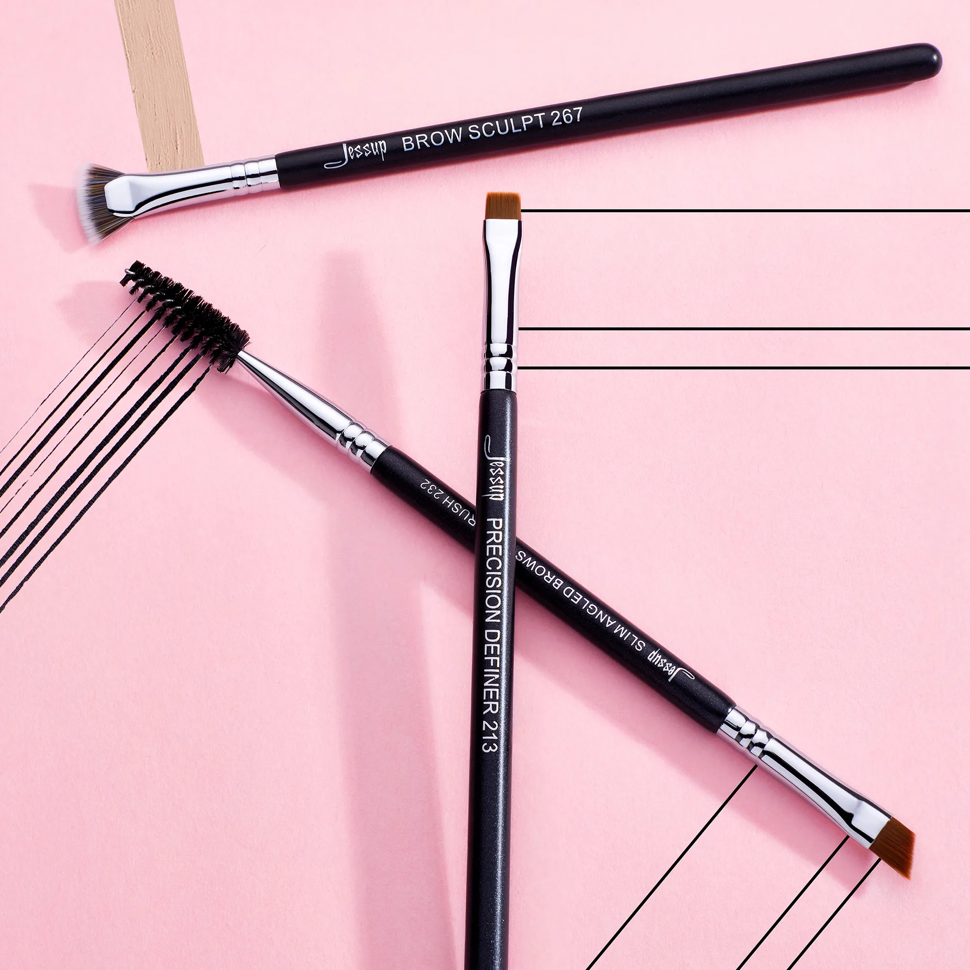 Jessup Eyebrow brushes set 3pcs Pro eyebrow brush synthetic brow sculpt/slim flat angled brows brush/precision definer T326