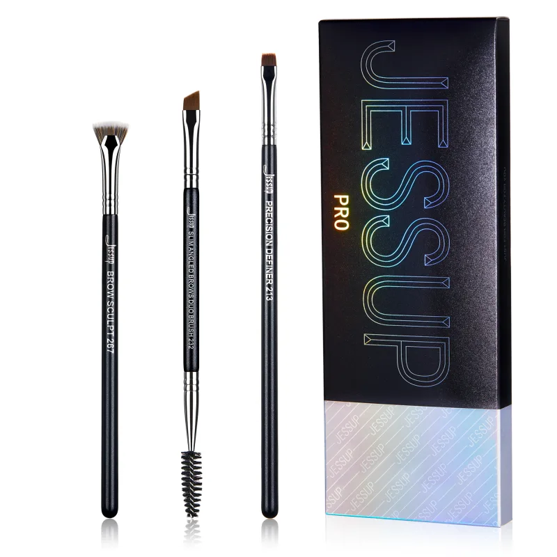 Jessup Eyebrow brushes set 3pcs Pro eyebrow brush synthetic brow sculpt/slim flat angled brows brush/precision definer T326