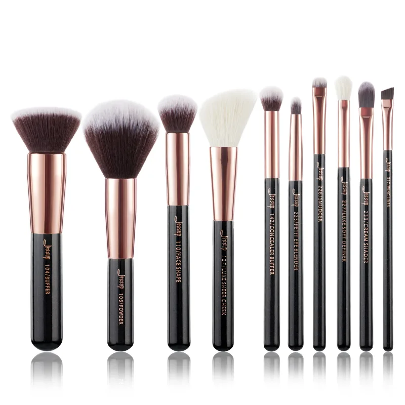 Jessup Makeup Brushes Set 10-25pcs Foundation Powder Eyeshadow Liner Brush Blending Highlighter Brocha Maquillaje RoseGold/Black