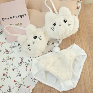 Ensemble de soutien-gorge en peluche japonais Kawaii pour femmes, ensemble de soutien-gorge confortable, chat mignon, sous-vêtements de dessin animé, jolie Lingerie douce pour étudiante