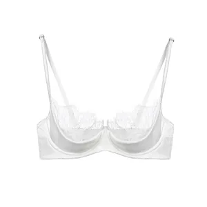 Set Lingerie Setengah Cangkir Wanita Bra Berkawat Lembut Nyaman Ultra Tipis Hijau Renda Perancis Ukuran 32 ‑ 38AB Dada Kecil