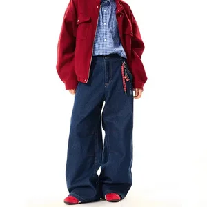 Nye koreansk retro blå jeans med rette ben Uformelle løse bukser med brede ben Mote brede jeanser for menn Høykvalitetsbukser
