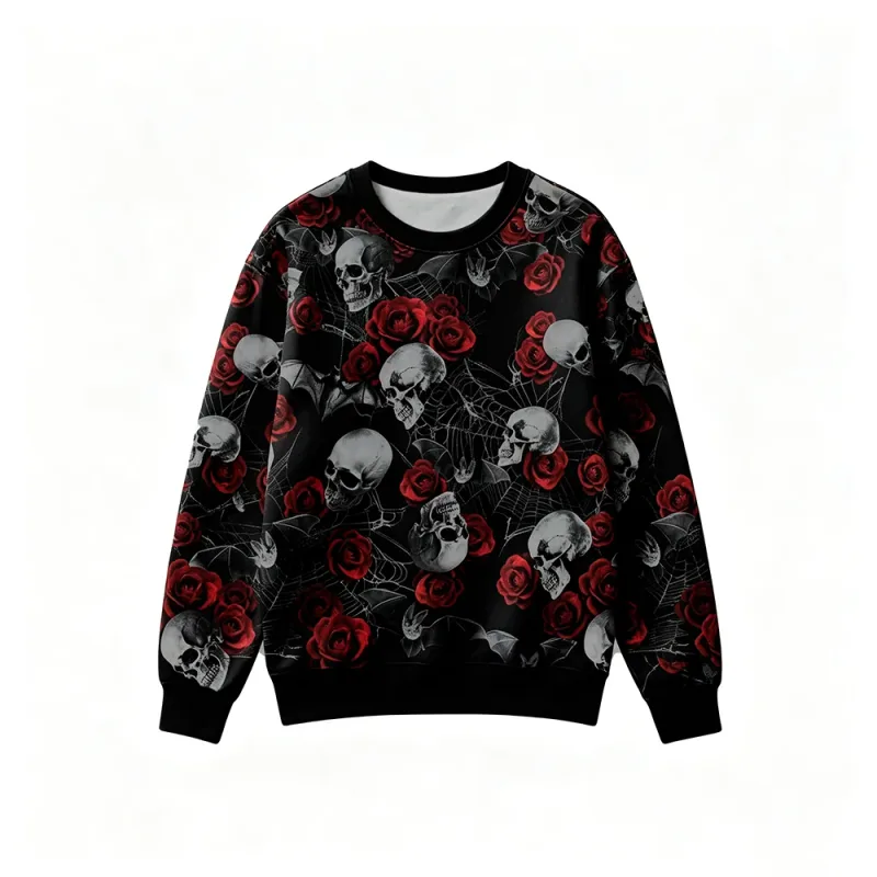 Gotisk stil Skelett rostryck tröja herr Retro Fritidströja med rund hals Kläder Harajuku Hip-hop Street Fashion Toppar