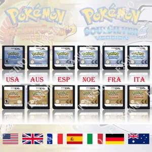 (USA EUR AUS NOE ESP FRA ITA) Versi Pokemon HeartGold SoulSilver Berkualiti Tinggi Tulen 1:1 Replika Katrij Permainan Video DS