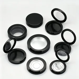 Batchprijs voor zwarte kleur ronde vorm plastic make-up verpakking lege compacte poederdoos poederblushercontainer