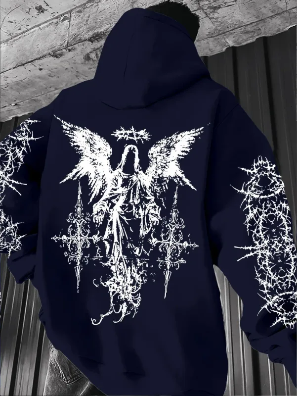 Gotik Tarzı Melek Baskı Hoodies Erkek Kadın Açık Sokak Rahat Spor Trendi Hip-Hop Çift Uzun kollu Sonbahar Kış Kazak