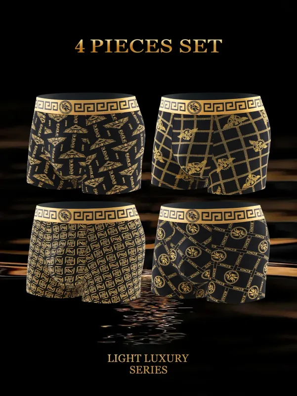 4 peças – cuecas masculinas, boxers com estampa de tendência, cuecas masculinas elegantes, boxers padrão respiráveis