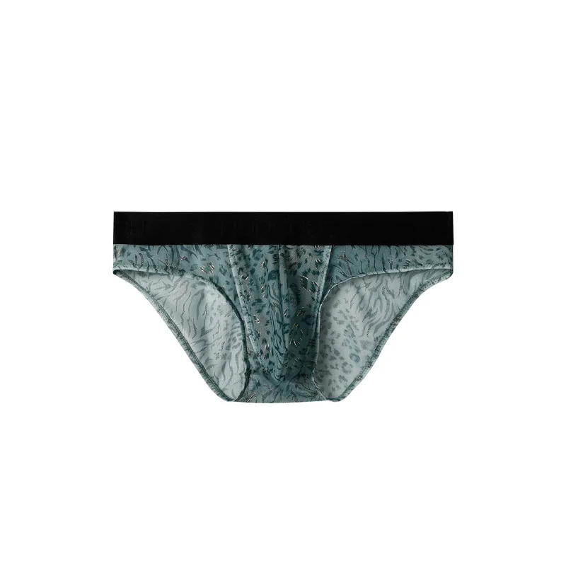 Men's Separate Dual Pouch Briefs Summer Ice Silk Seemless Sheer Panties Breathable Mesh Leopard Print Travel Quick-dry Underwear