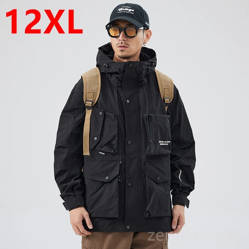 Spring Autumn Large size jacket black Coat Men's Plus size Windproof Man Windbreaker Pocket Jacket 170kg 12xl 11XL