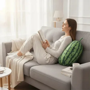 Bumbac moale, pepene verde, rotund, formă ovală, pernă umplută cu pepene verde, simulare 3D, design amuzant, pandantiv cu pepene verde