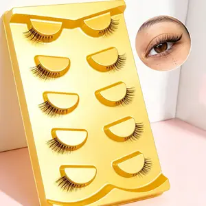 NATURAL CAT EYE ครึ่งขนตาปลอม 5 คู่ CLEAR Band Soft Faux Mink Lashes FluffyShort EyelashesReusable แต่งหน้า Lash EXTENSION