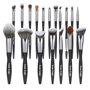 Black Makeup Brushes Private Label Powder Foundation Blush Eyeshadow Make Up Brush Set Natural Hair Brochas Wholesale 5Sets