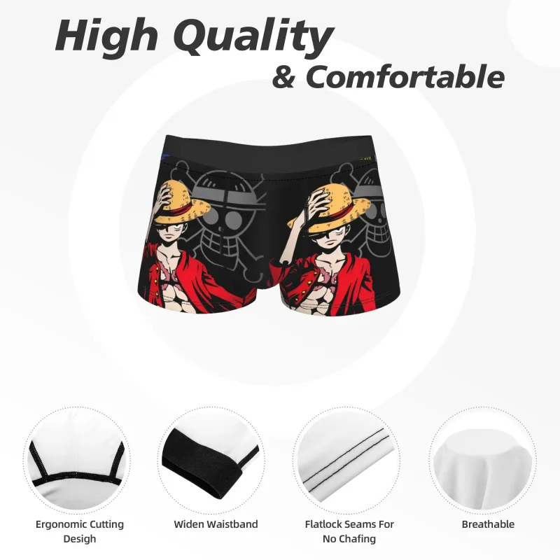 Cuecas Boxer Cuecas Cuecas Monkey D Luffy Skull Masculinas Novidade Cuecas Cintura Média para Homme Plus Size