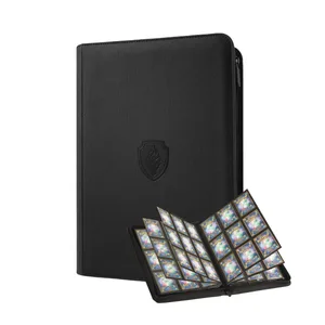9 Pocket Trading Card Binder PU Cover Zipper Card Collection Album Sturdy 360 Side-Loading Card Folder Holder for Game Cards